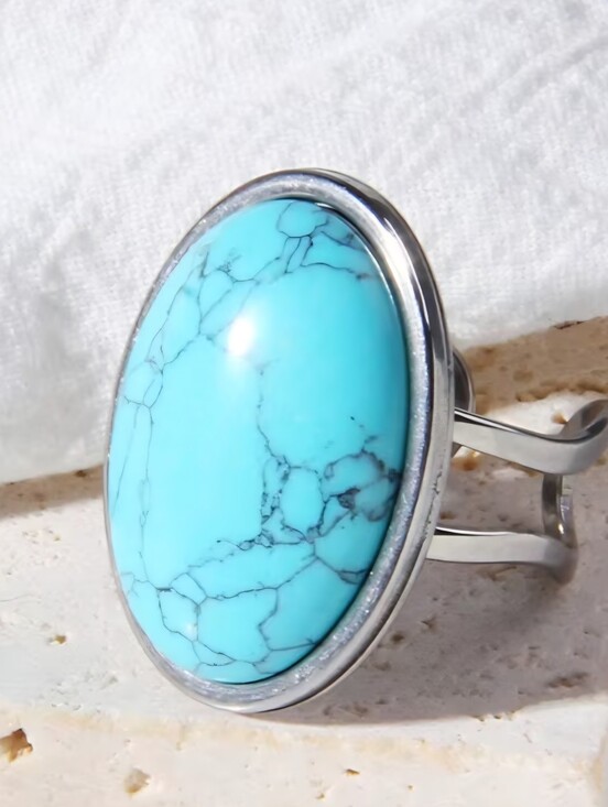 Turquoise Haven Jewelry - Boho Light Blue Turquoise Adjustable Ring Size 7